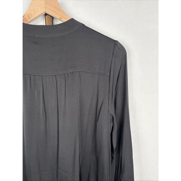 Elizabeth McKay Pleated Blouse 8 Black Women's Silk Blend Gold Button 3/4 Sleeve - Picture 10 of 13